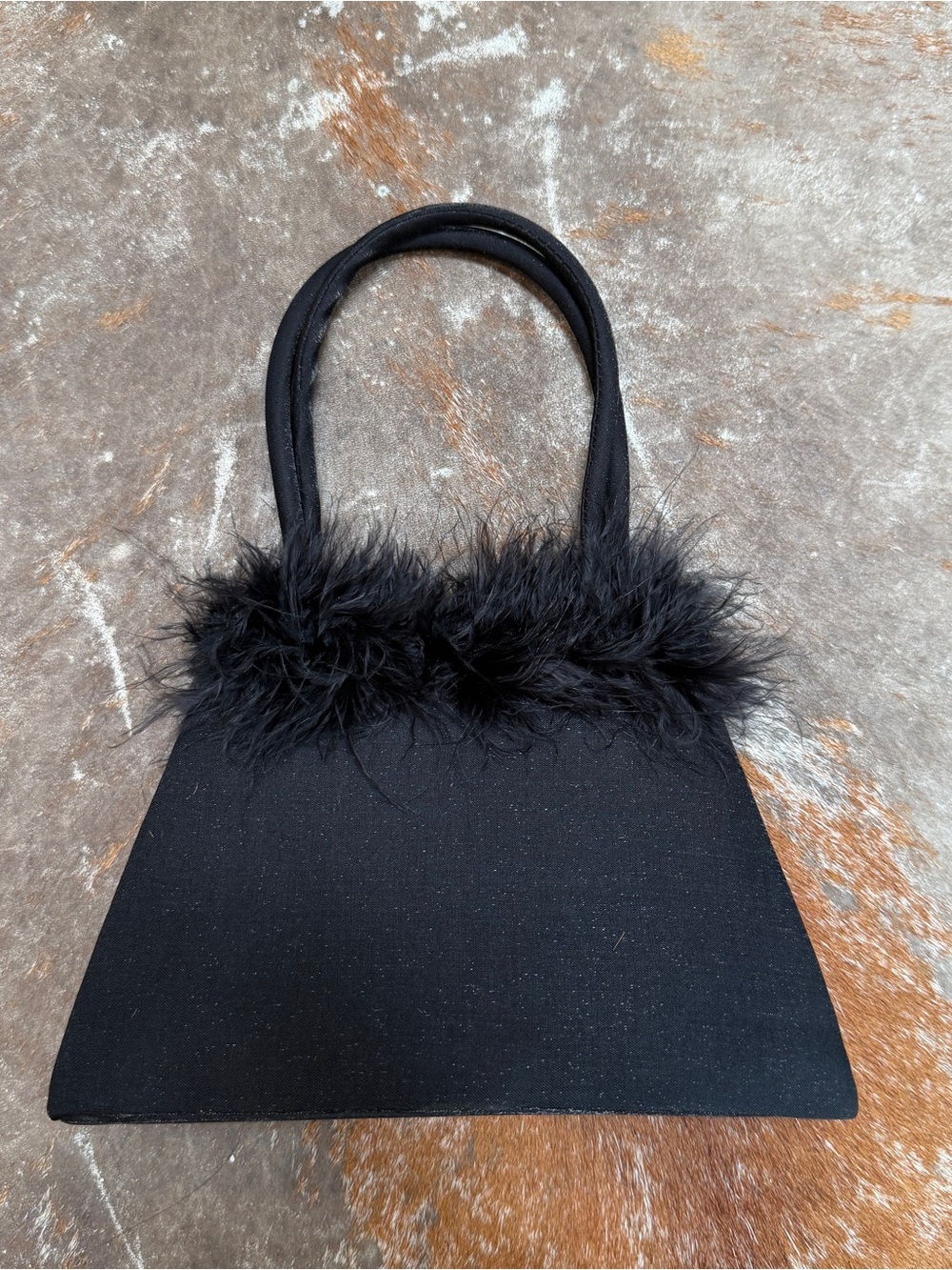 Vintage Black Feather Trim Evening Tote - Unbranded